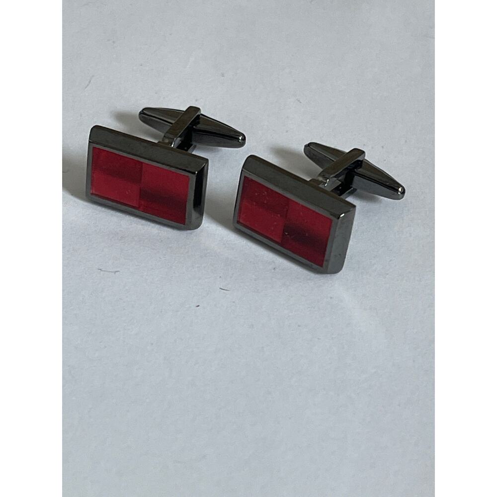 Vintage Red Multidimensional Silvertone Rectangul… - image 2